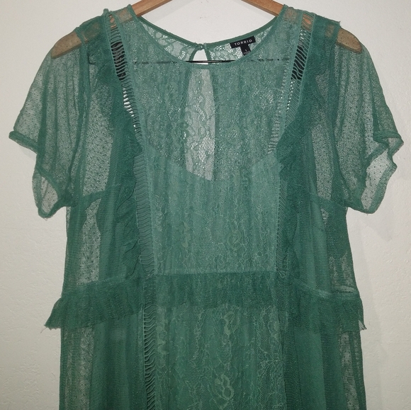 TORRID Lace & Mesh Teal Skater Dress - Picture 9 of 10
